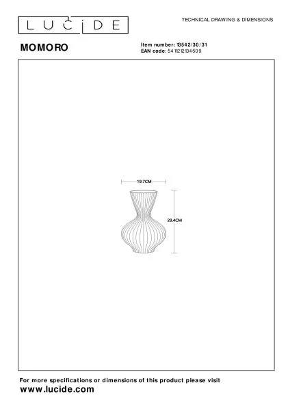 Lucide MOMORO - Tischlampe - 1xE14 - Weiß - technisch